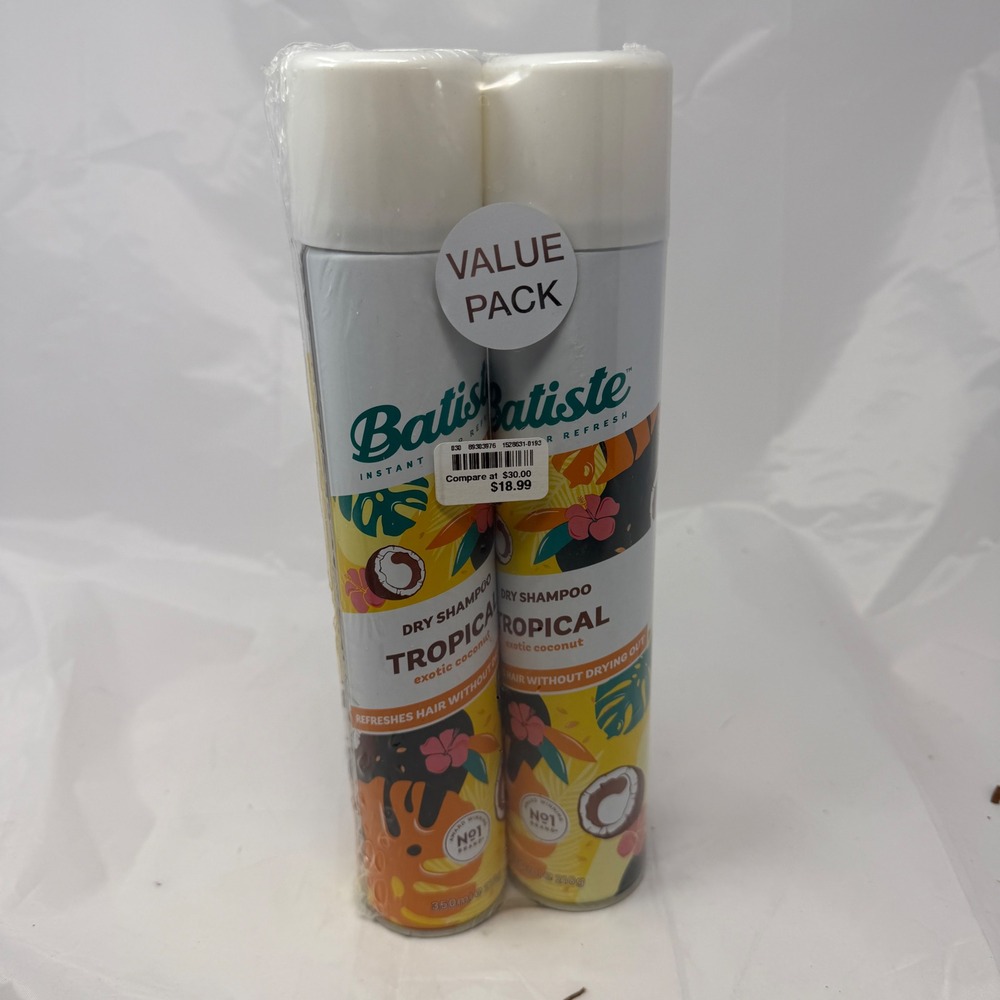 Batiste Tropical Dry Shampoo 2 Pack Exotic Coconut 350ml 210g Instant Refresh
